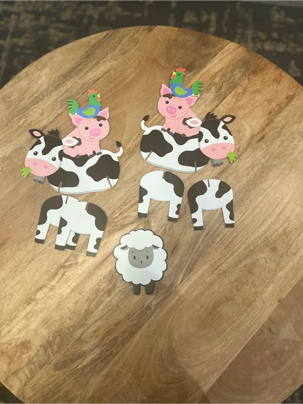 3DFarm Animal Table Decorations Cardboard Cow Pig Rooster Sheep Centerpieces Lot